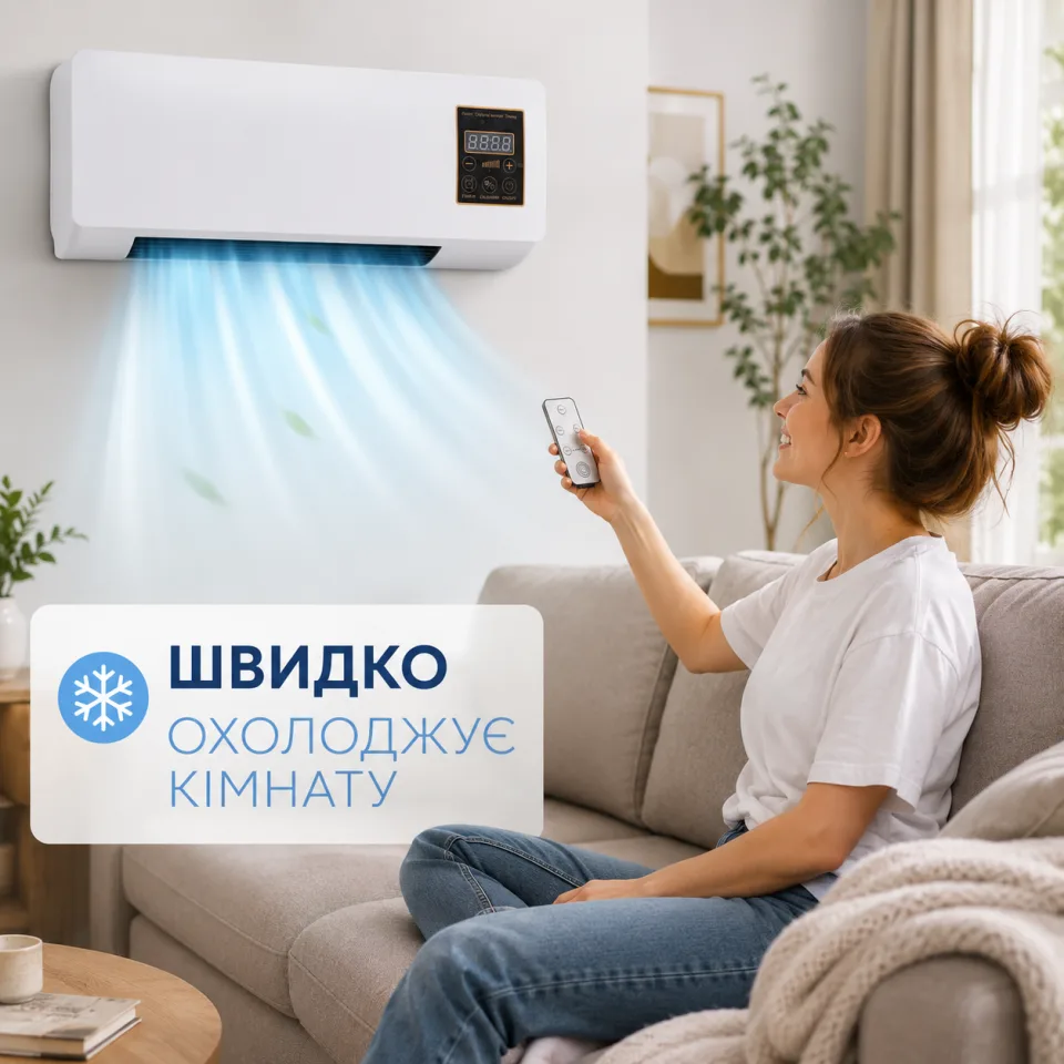 Швидко охолоджує кімнату